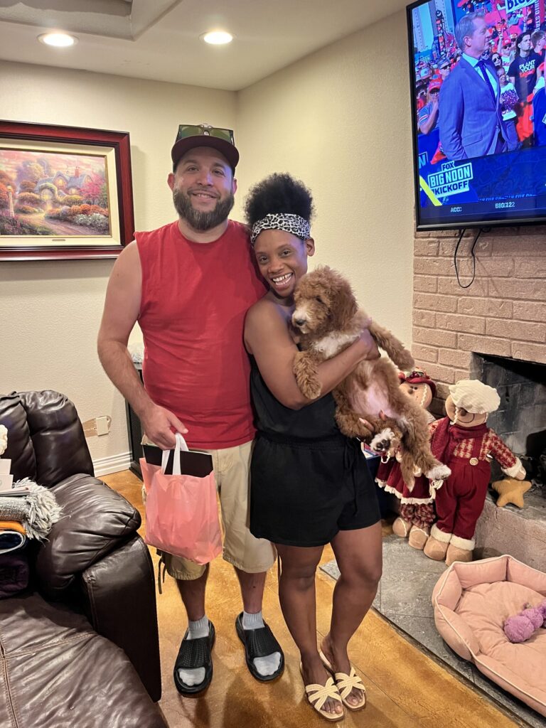 Skye with her new family.